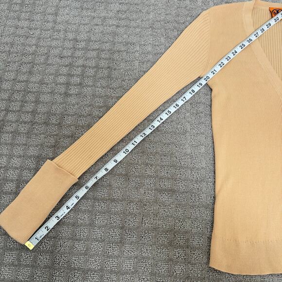 Tory Burch Simone Cardigan Gold Small V-neck Button Front Ribbed Cuffed Sleeves - Picture 7 of 7